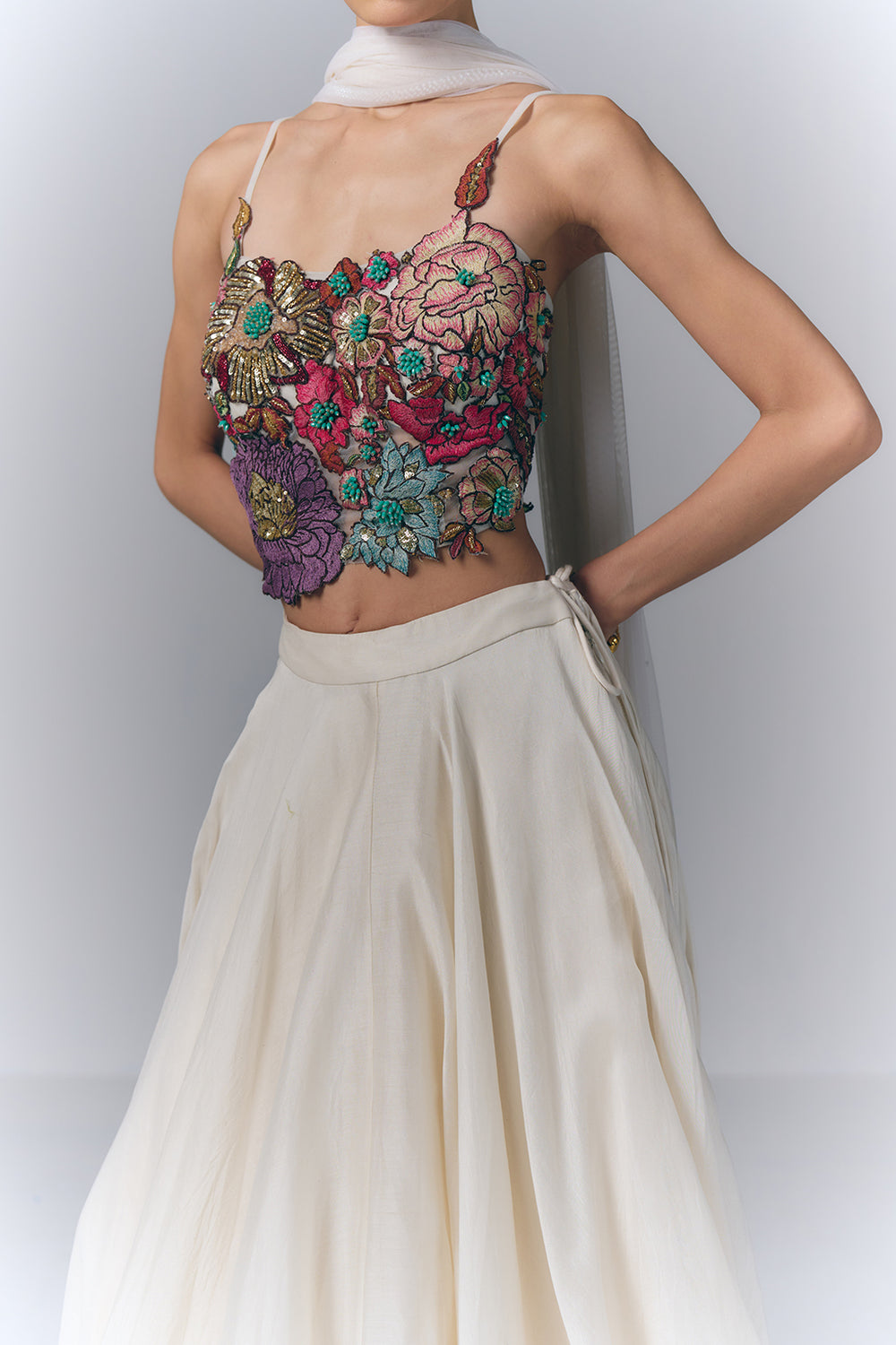 Flora Applique Skirt Set|VARUN BAHL