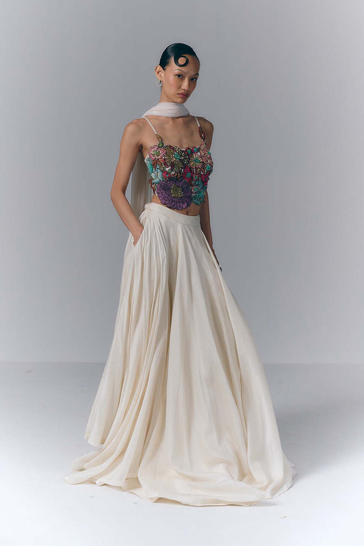 Flora Applique Skirt Set|VARUN BAHL