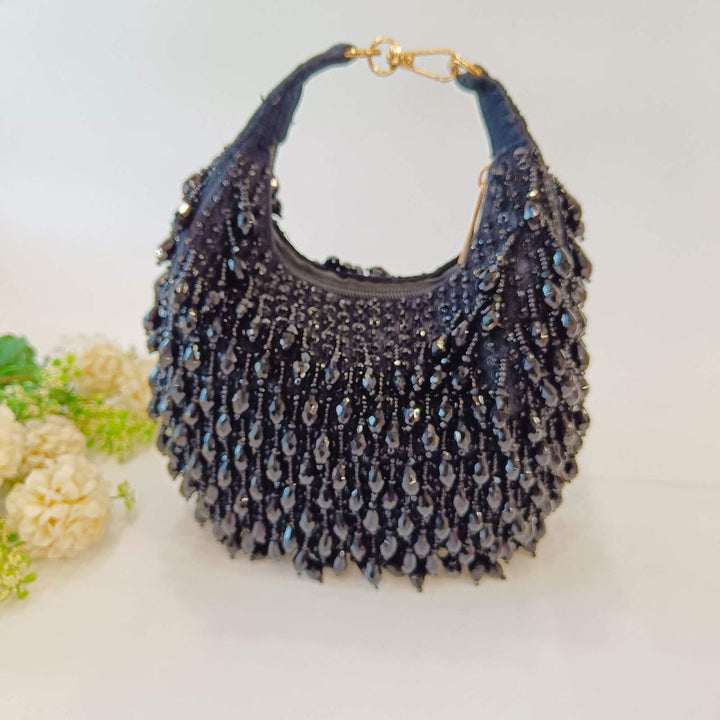 Midnight Blue Crystal and Bead Embellished Potli Bag| Al Falah