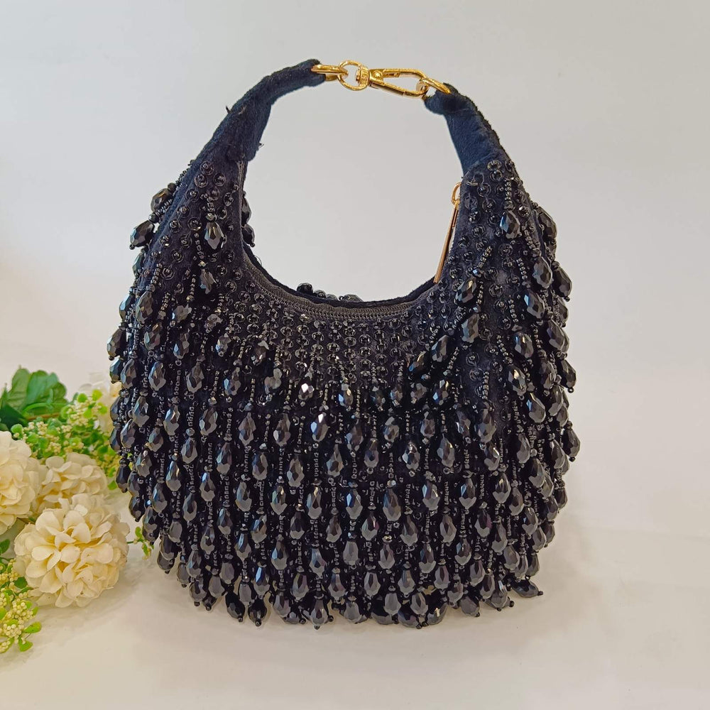 Midnight Blue Crystal and Bead Embellished Potli Bag| Al Falah