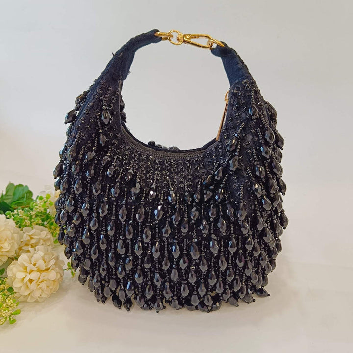 Midnight Blue Crystal and Bead Embellished Potli Bag| Al Falah