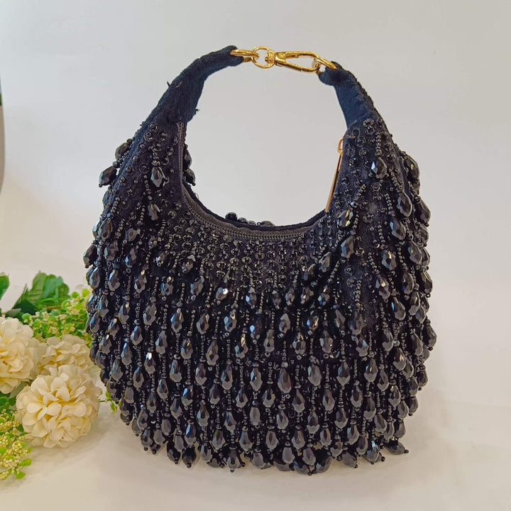 Midnight Blue Crystal and Bead Embellished Potli Bag| Al Falah