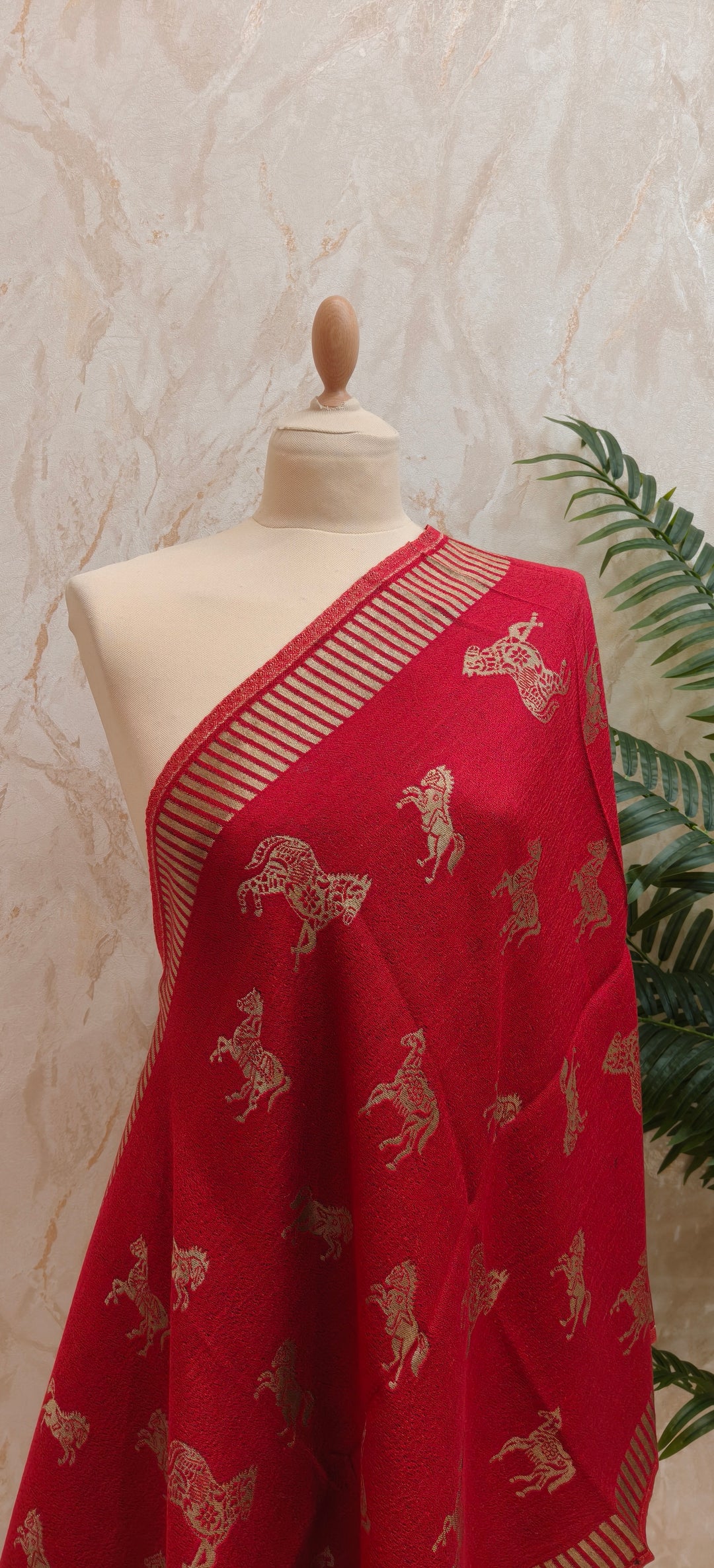 Red Cashmere Horse Scarf |House of Inaayat