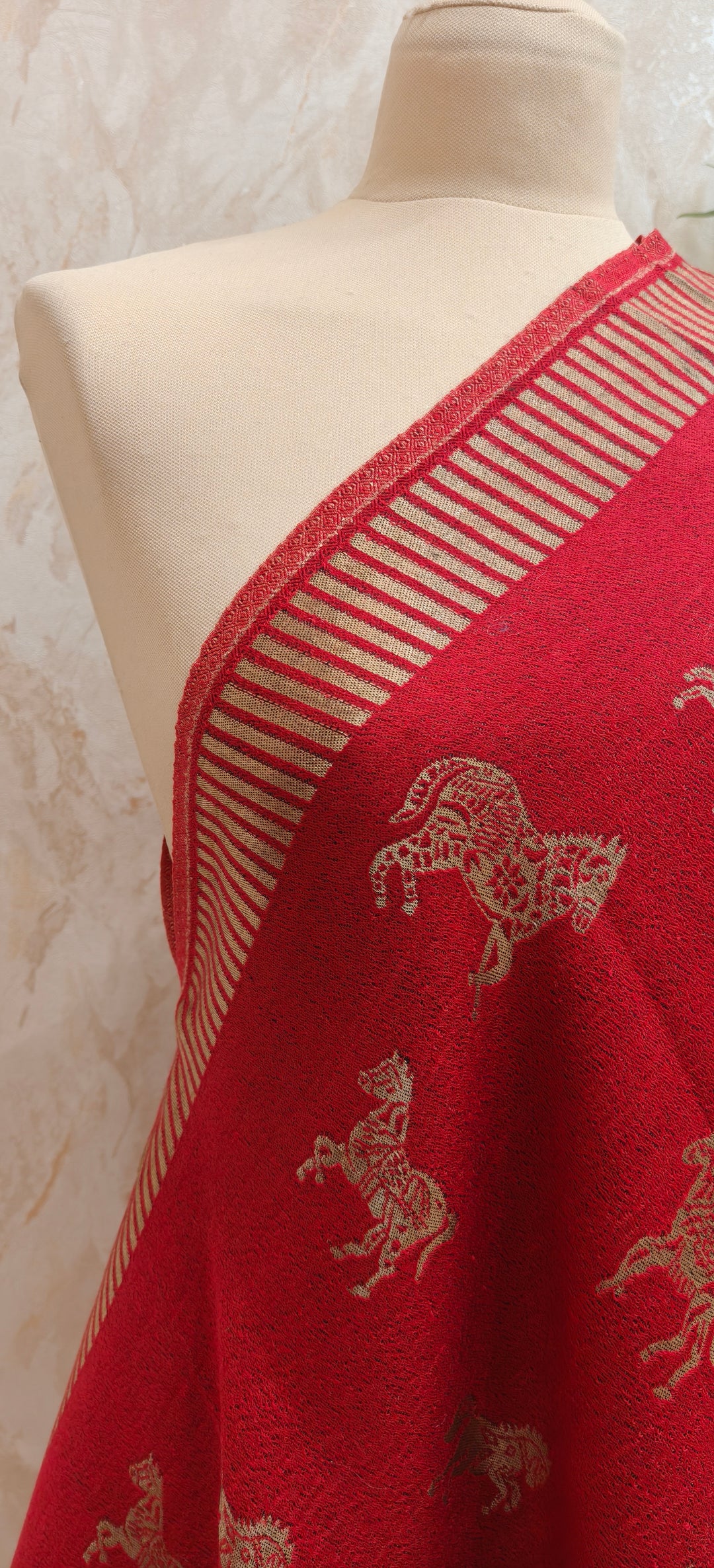 Red Cashmere Horse Scarf |House of Inaayat