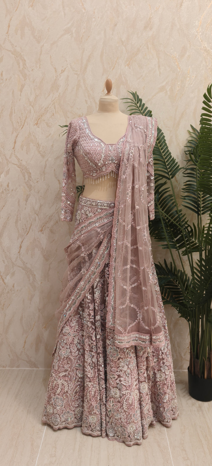 Shagun Pink Floral Ornately Beaded Sequins Lehenga Set |Inaayat by Divya Taimni