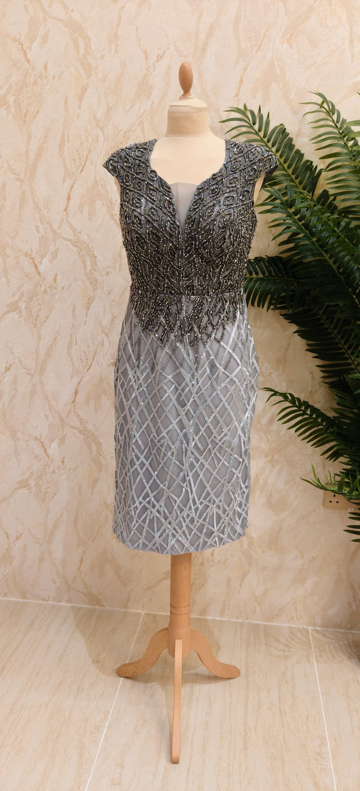 Graphite Geometric Hand-Beaded Sheath Dress | Inaayat by Divya Taimni