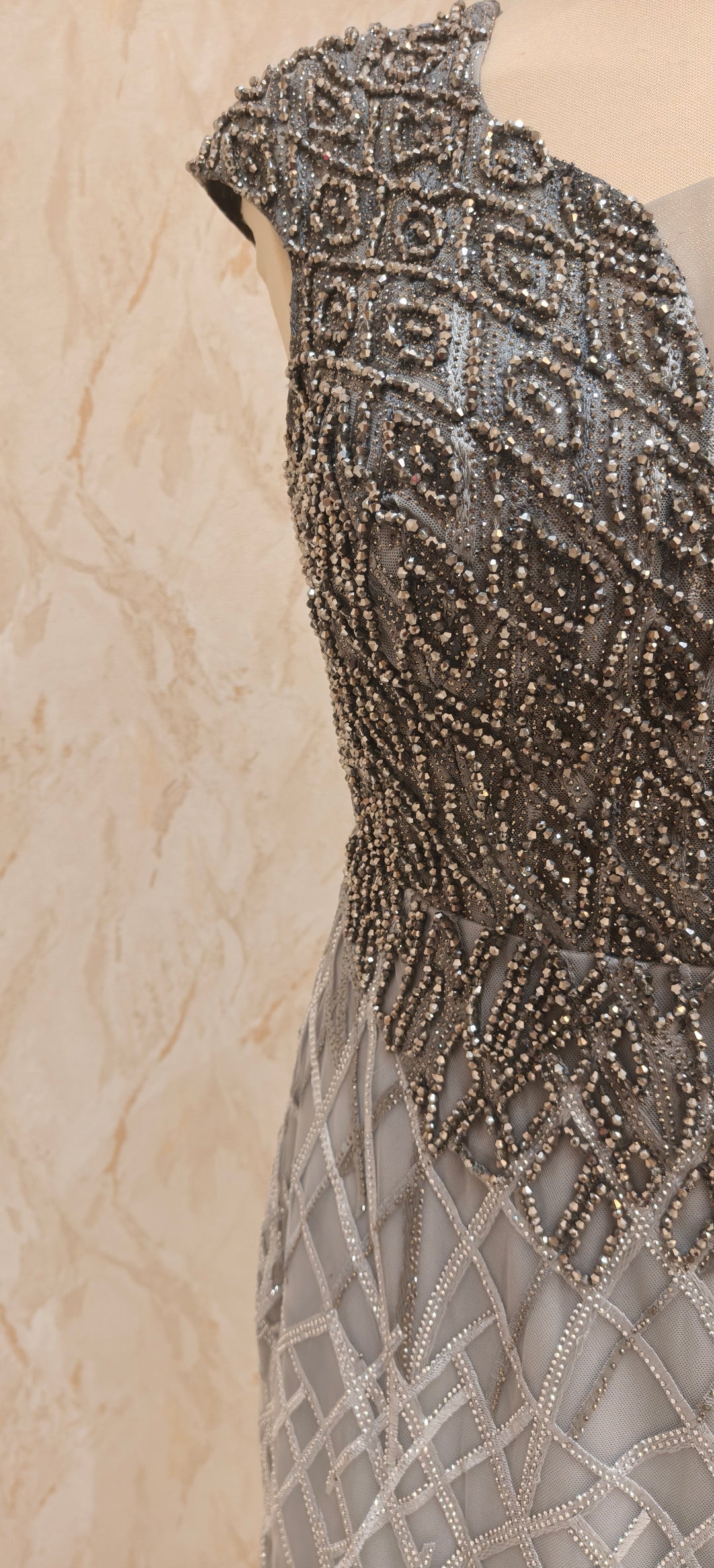 Graphite Geometric Hand-Beaded Sheath Dress | Inaayat by Divya Taimni