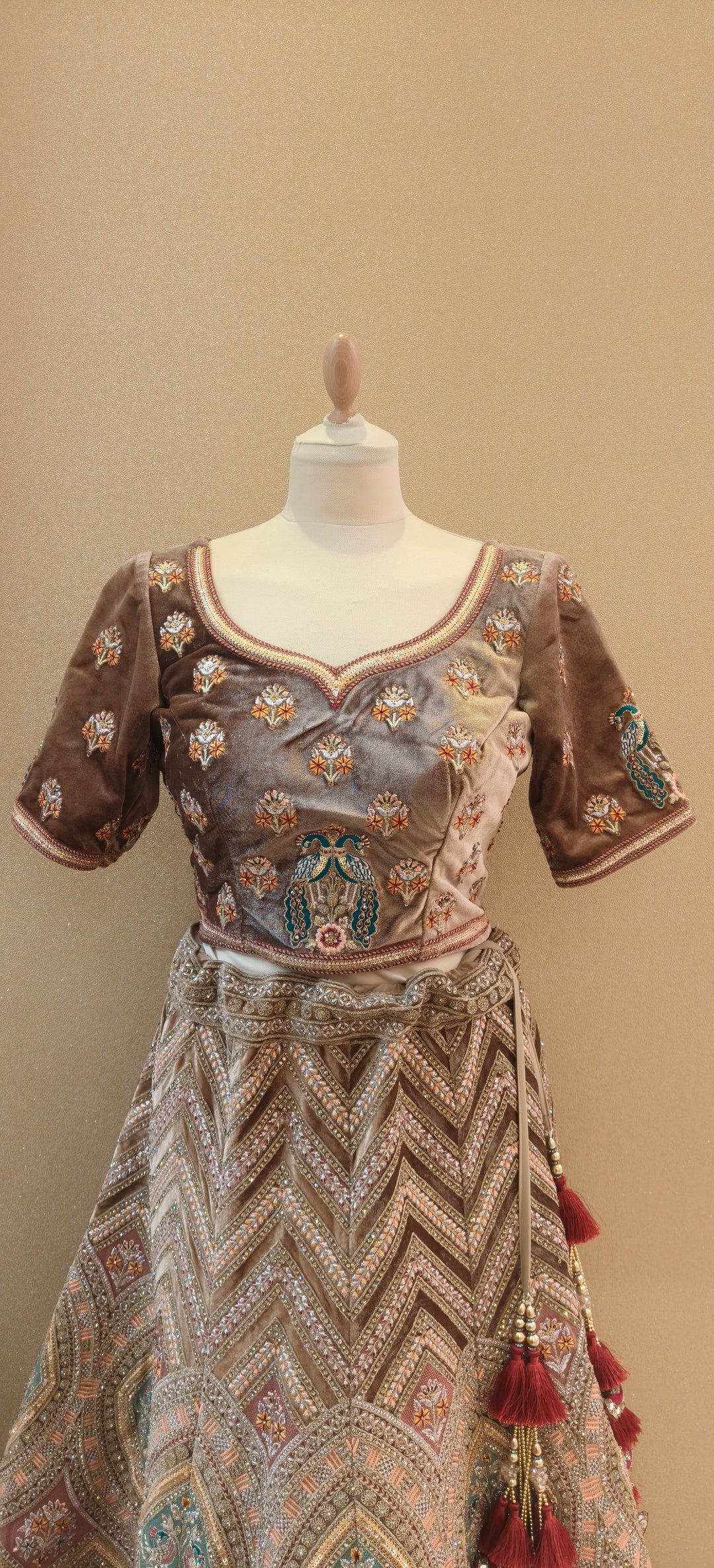 Mocha Gold Embroidered Heritage Lehenga Set | Inaayat by Divya Taimni