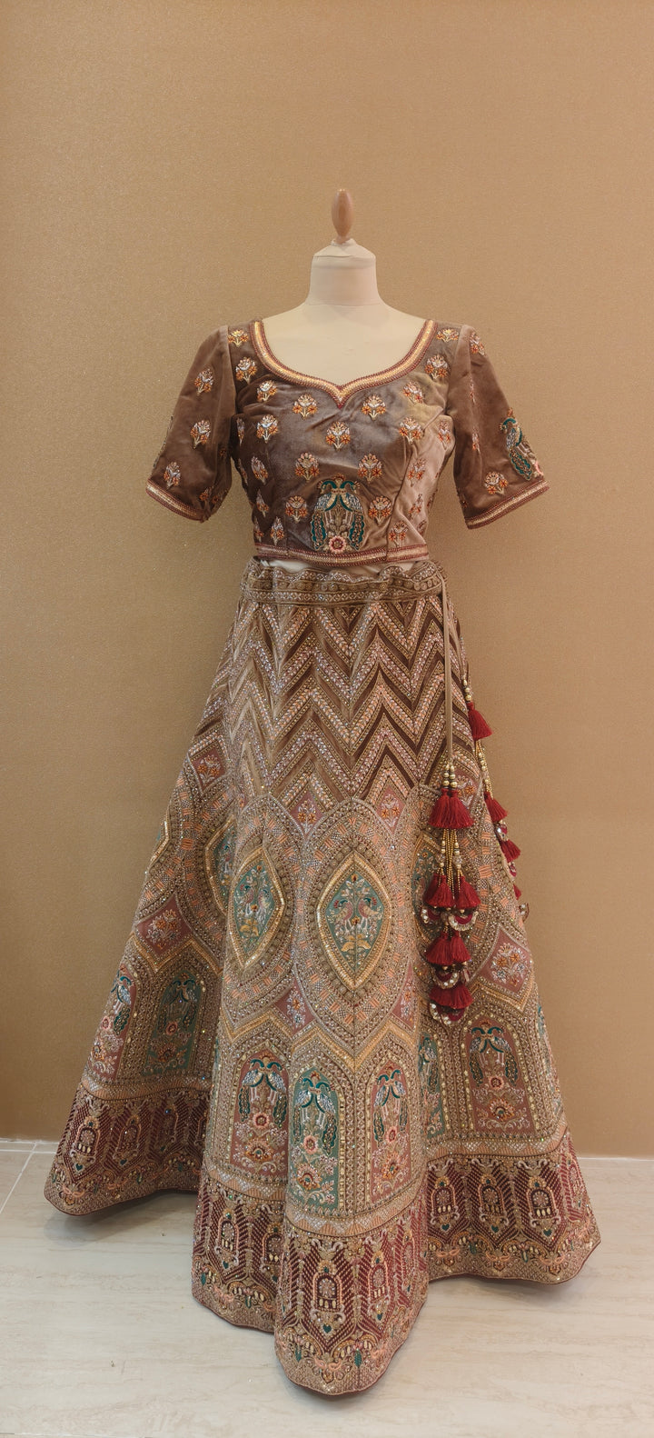 Mocha Gold Embroidered Heritage Lehenga Set | Inaayat by Divya Taimni