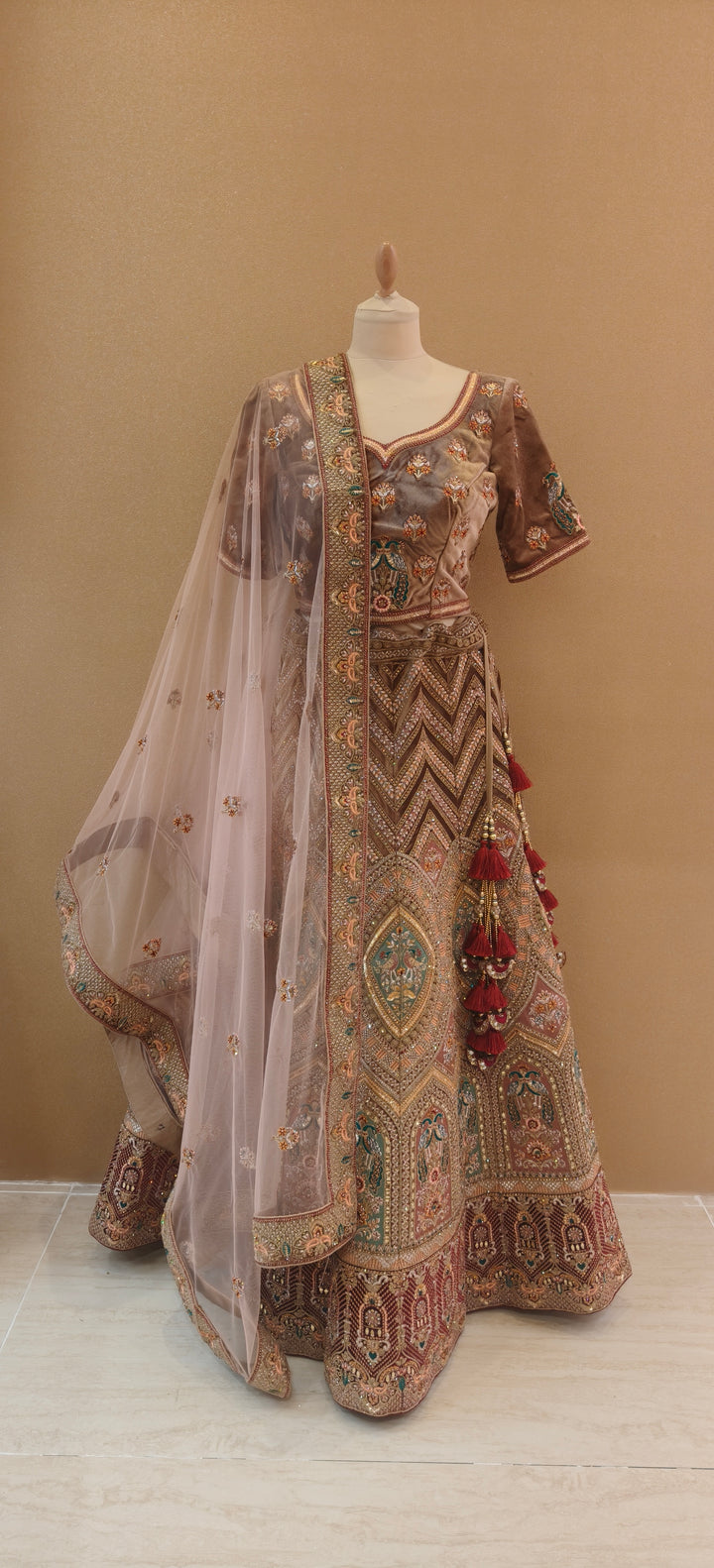 Mocha Gold Embroidered Heritage Lehenga Set | Inaayat by Divya Taimni