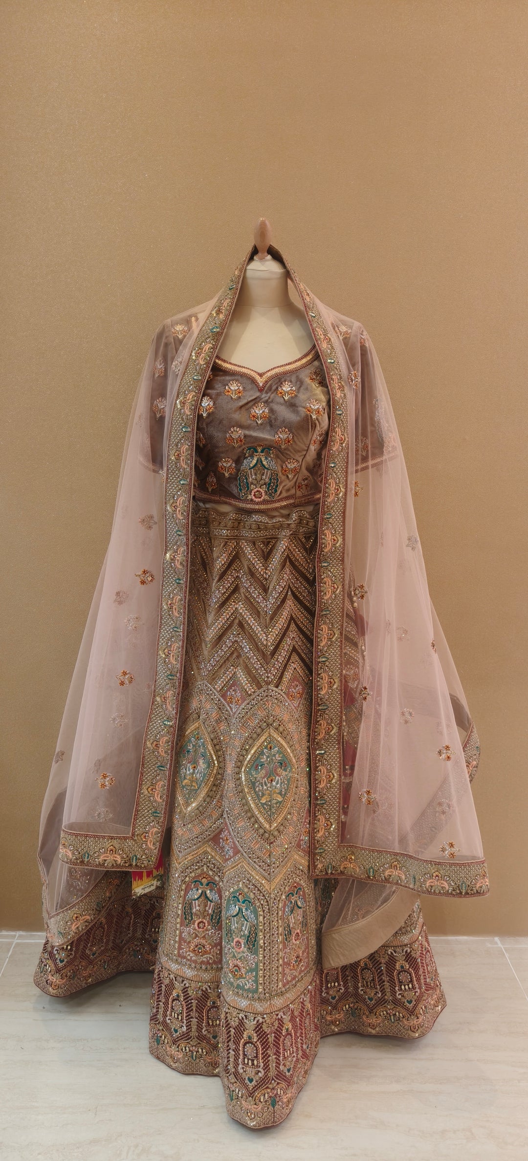 Mocha Gold Embroidered Heritage Lehenga Set | Inaayat by Divya Taimni