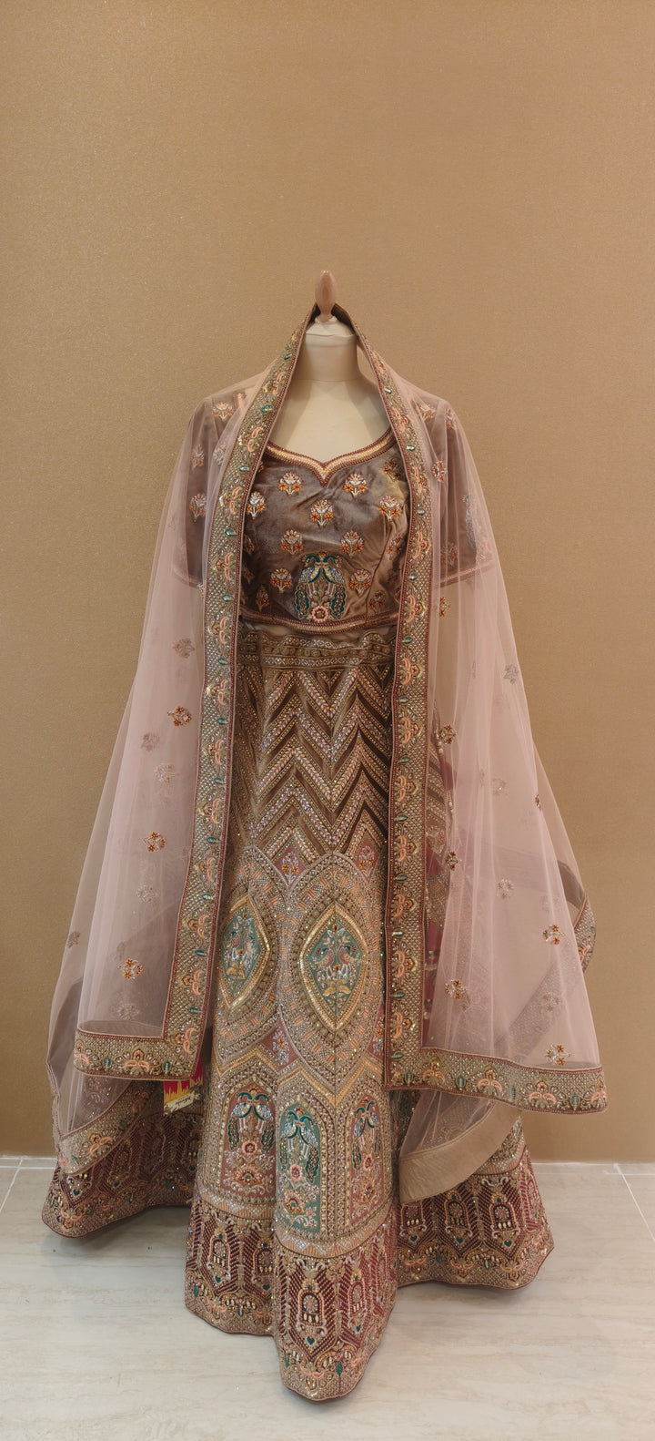 Mocha Gold Embroidered Heritage Lehenga Set | Inaayat by Divya Taimni