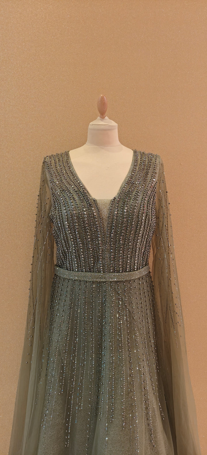 Olive Glitz Cape-Sleeve Evening Gown| Inaayat by Divya Taimni