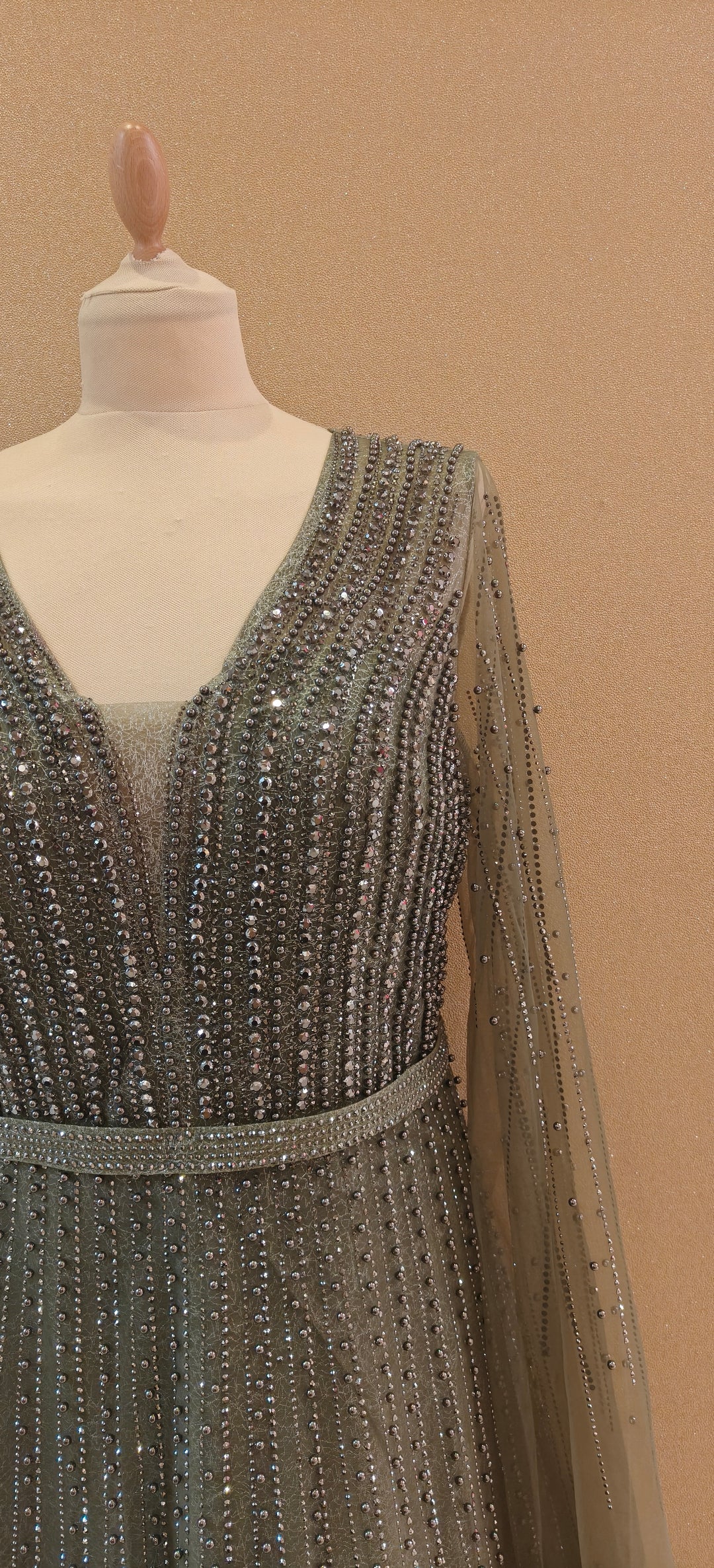 Olive Glitz Cape-Sleeve Evening Gown| Inaayat by Divya Taimni