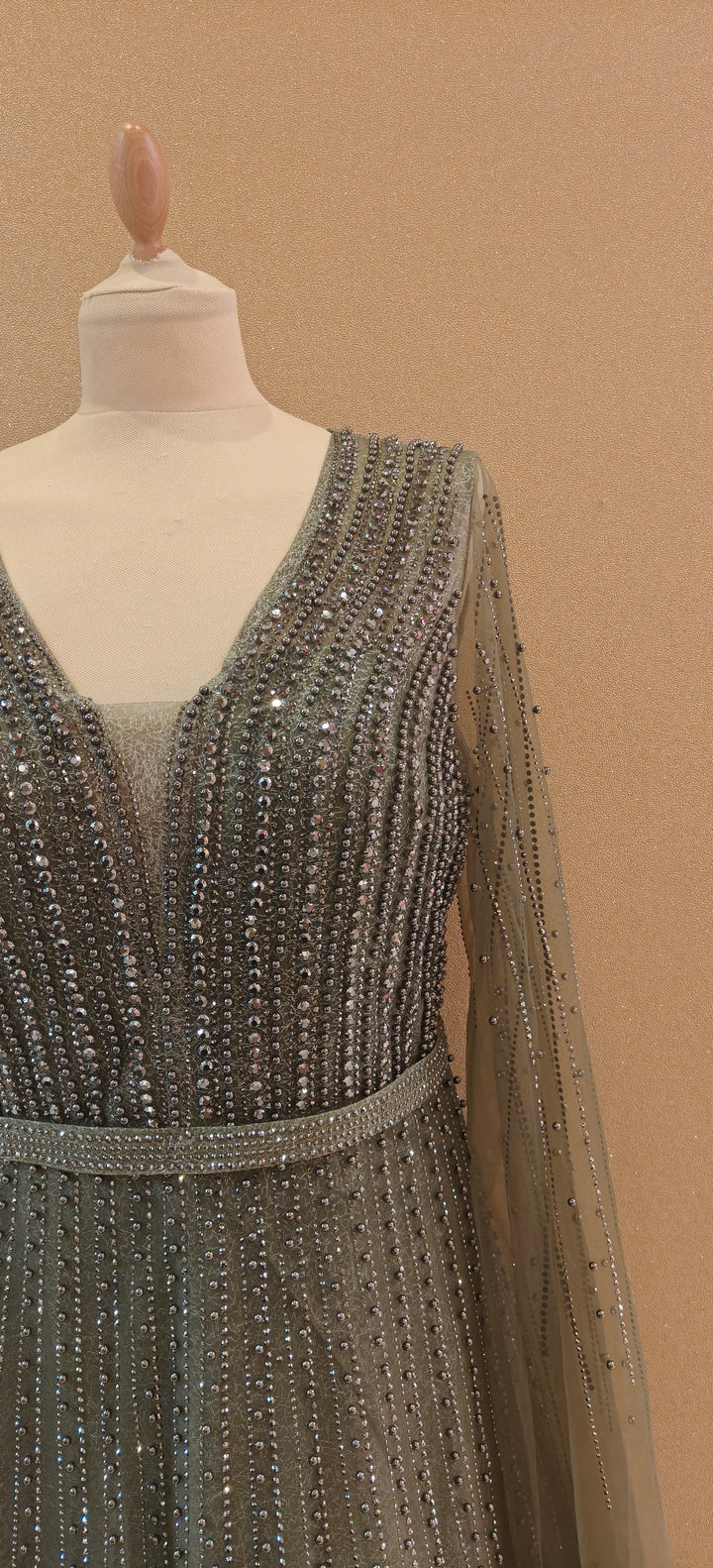 Olive Glitz Cape-Sleeve Evening Gown| Inaayat by Divya Taimni