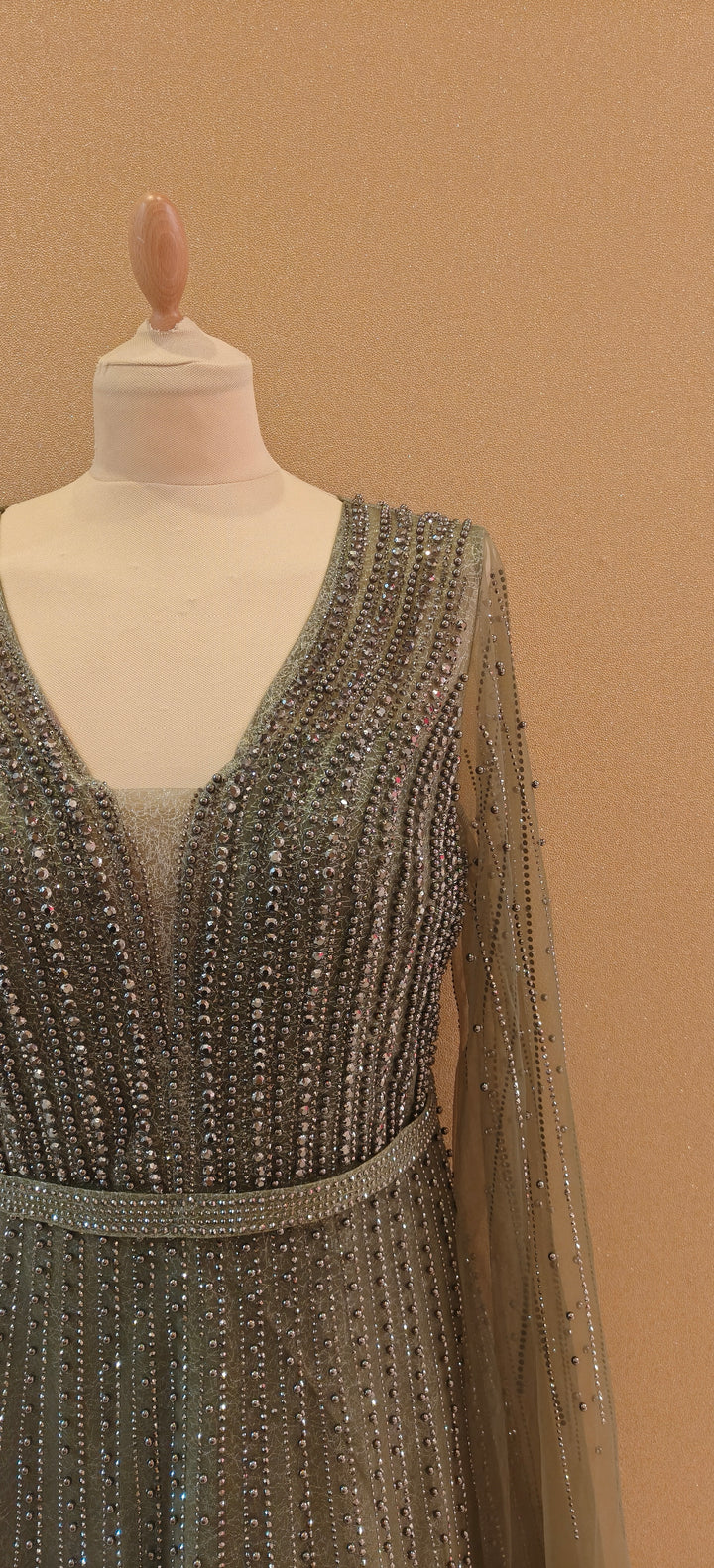 Olive Glitz Cape-Sleeve Evening Gown| Inaayat by Divya Taimni