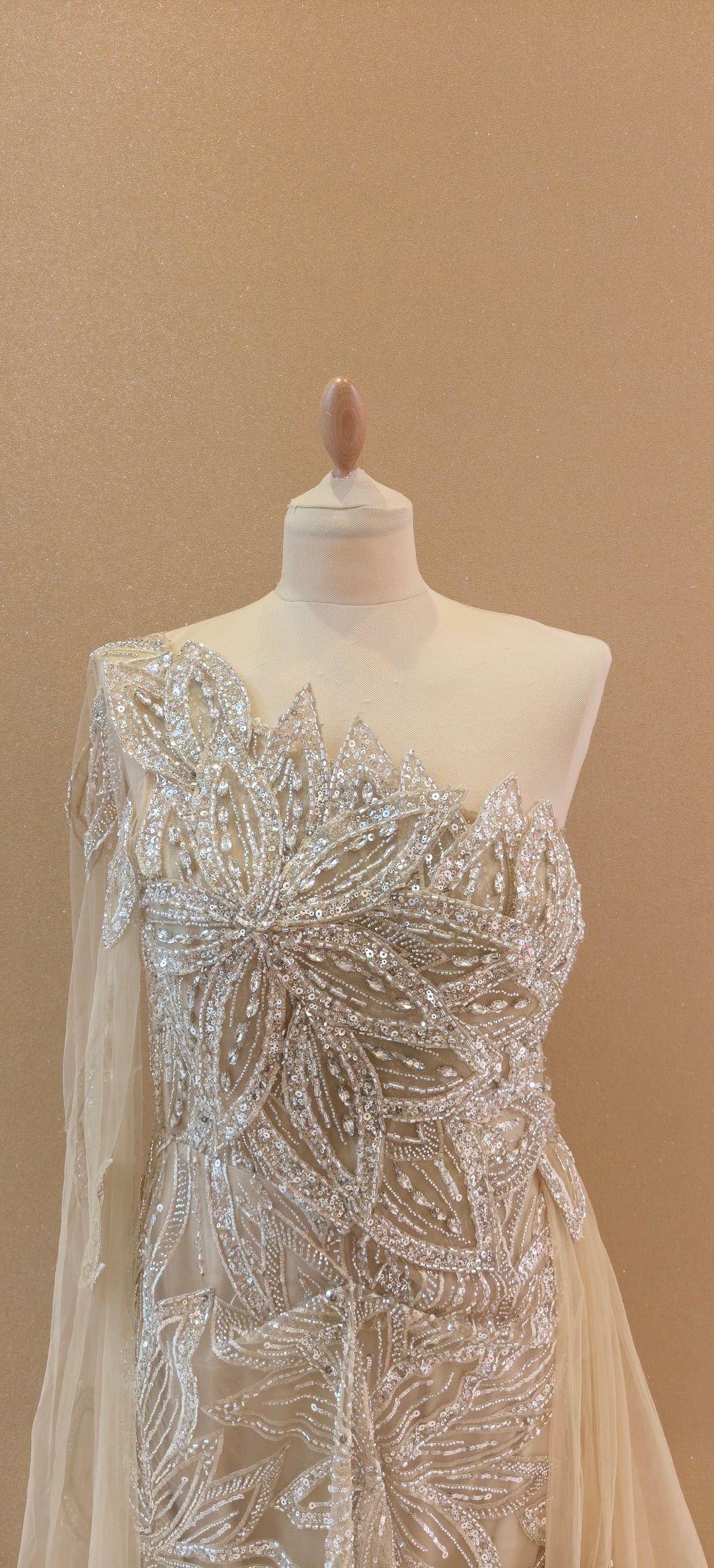 Champagne Floral Sequin One-Shoulder Gown| Inaayat by Divya Taimni
