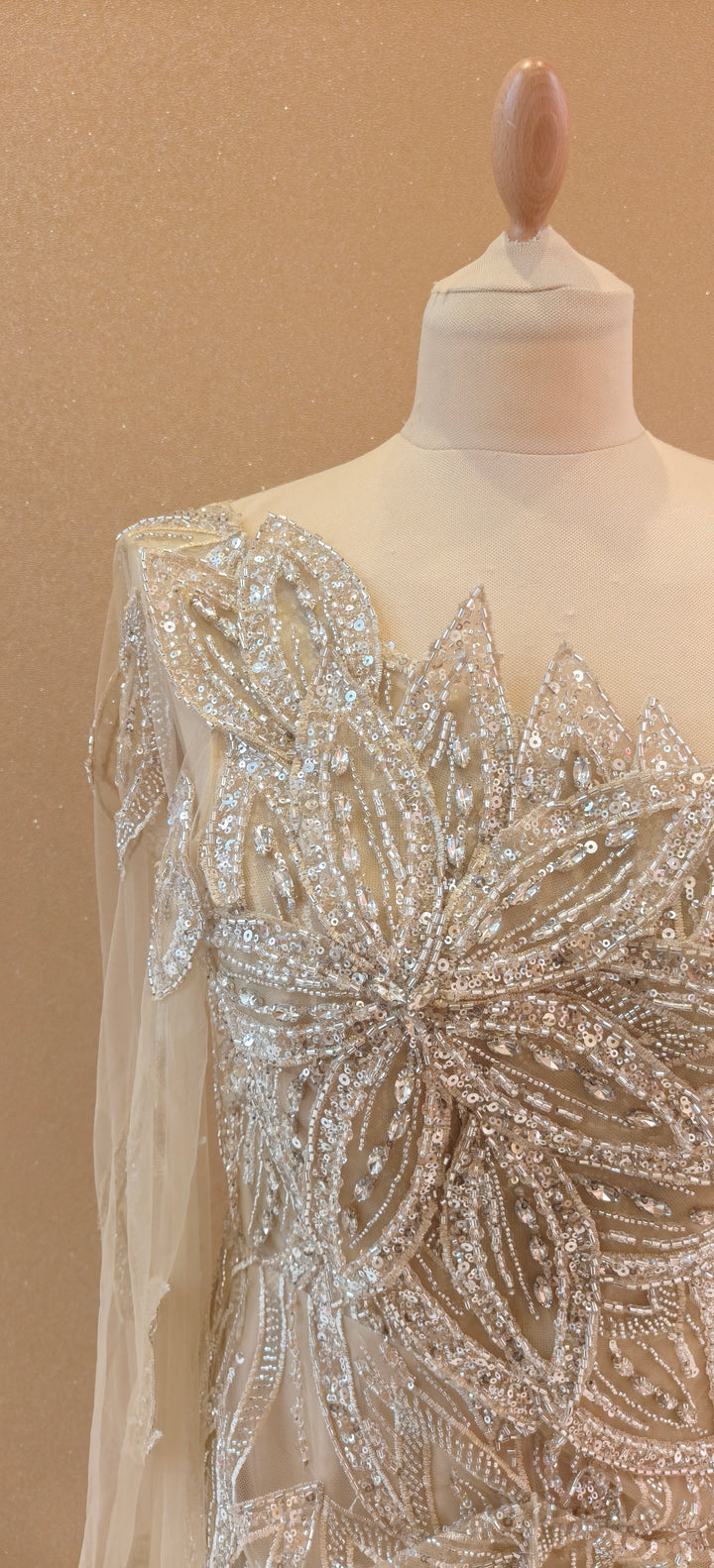 Champagne Floral Sequin One-Shoulder Gown| Inaayat by Divya Taimni
