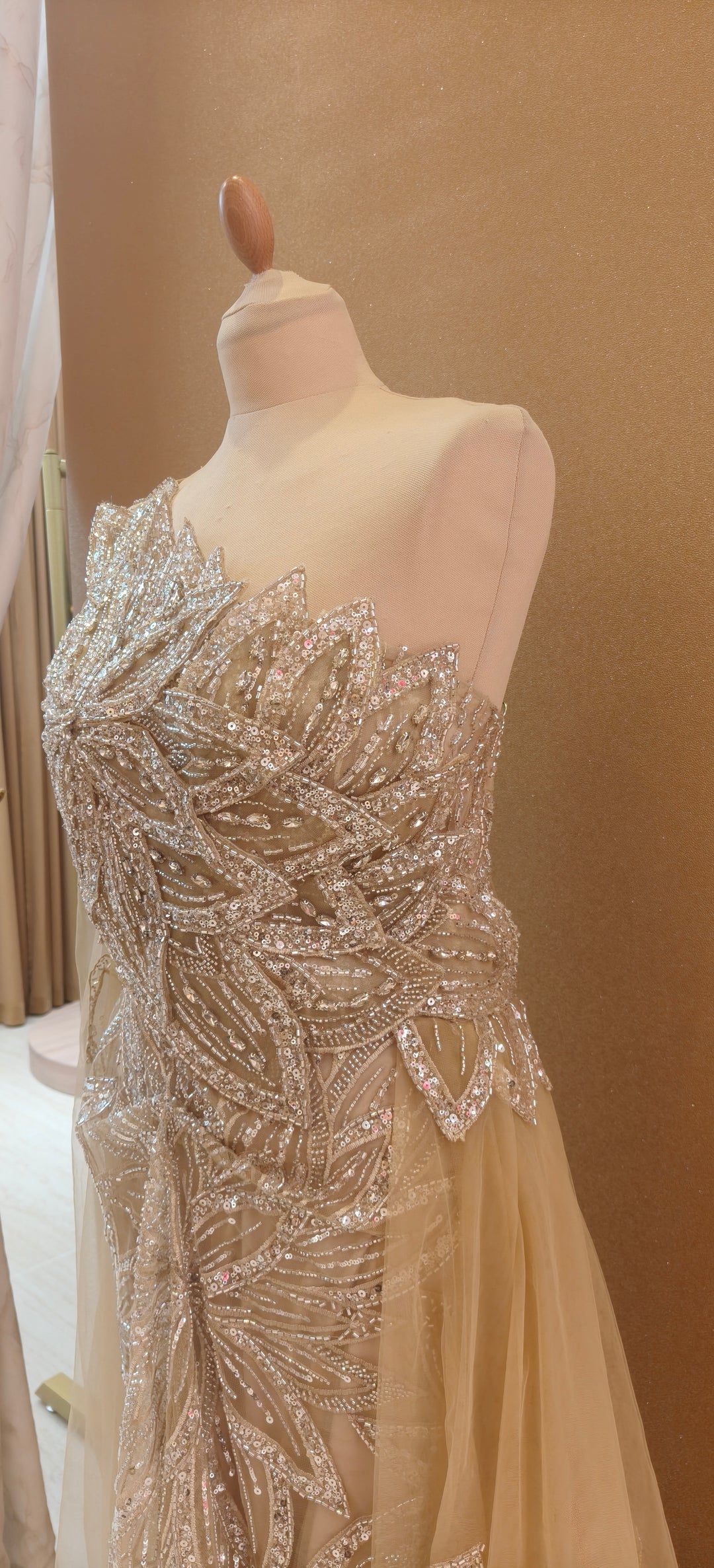 Champagne Floral Sequin One-Shoulder Gown| Inaayat by Divya Taimni