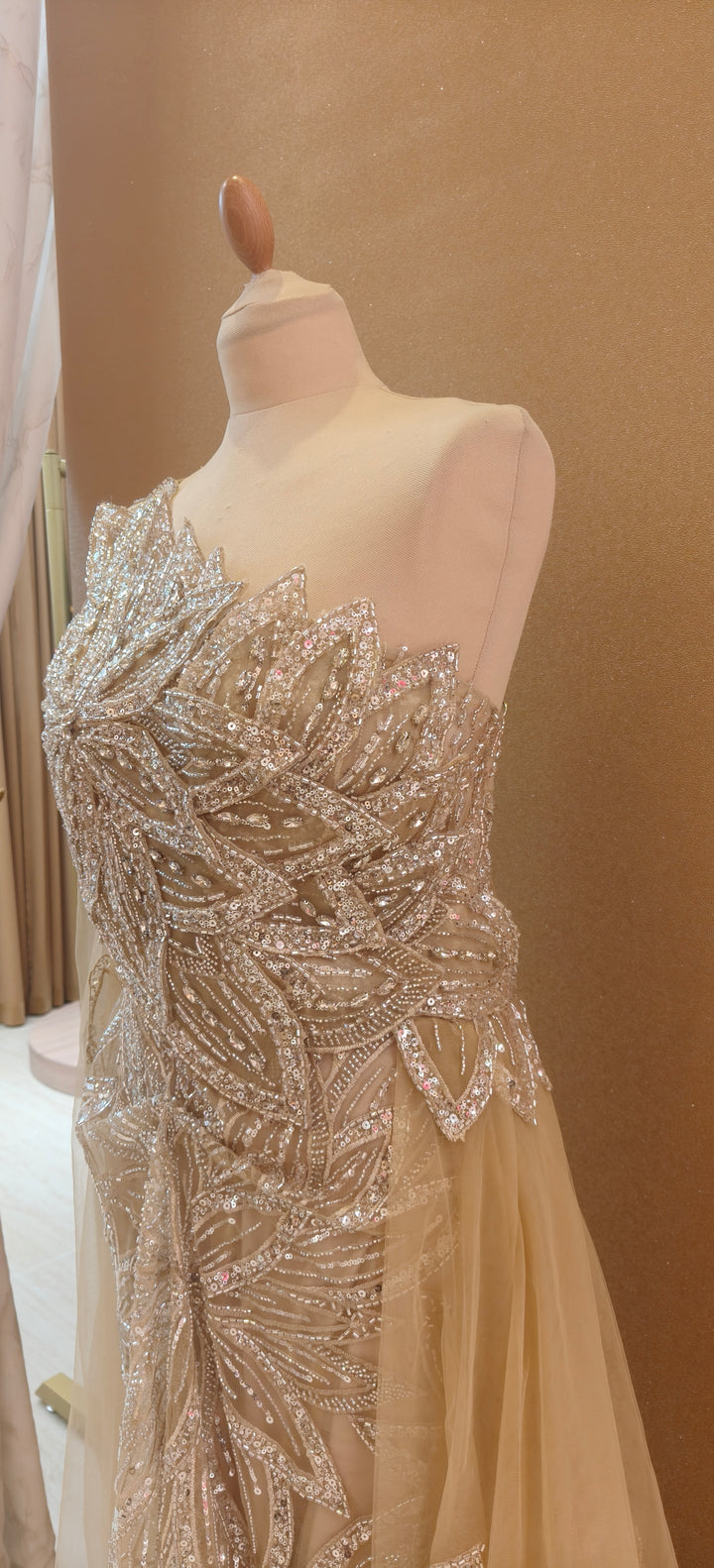 Champagne Floral Sequin One-Shoulder Gown| Inaayat by Divya Taimni