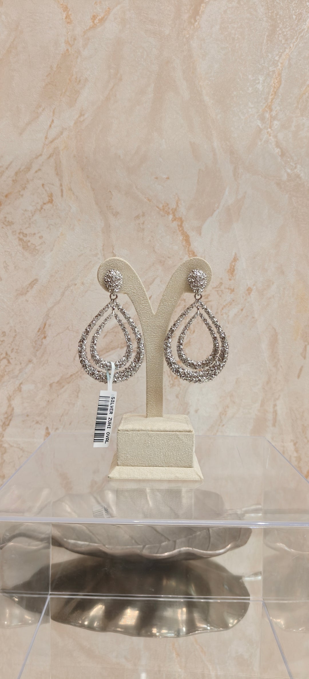 Silver Zuhi Oval Shimmer Dangler Earrings|Inaayat By Divya Taimni