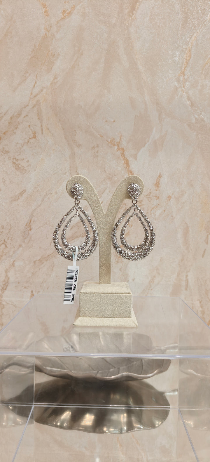Silver Zuhi Oval Shimmer Dangler Earrings|Inaayat By Divya Taimni