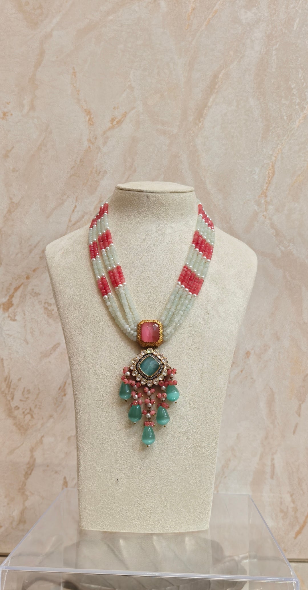 Multicolor Tumble Bead Statement Necklace with Ornate Pendant |Inaayat By Divya Taimni