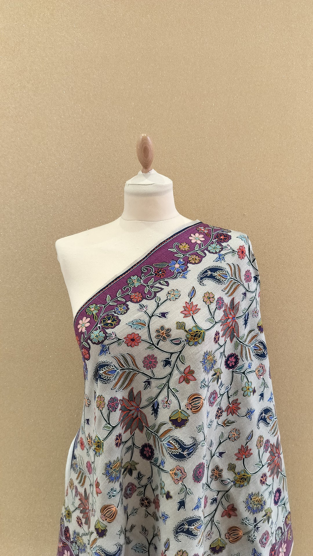 Blush Ivory Garden Embroidered Wrap|House Of Inaayat