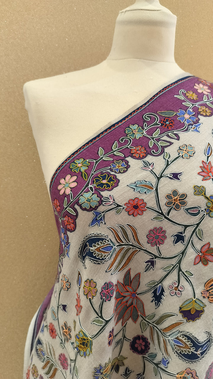Blush Ivory Garden Embroidered Wrap|House Of Inaayat