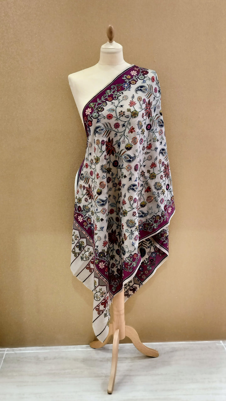 Blush Ivory Garden Embroidered Wrap|House Of Inaayat