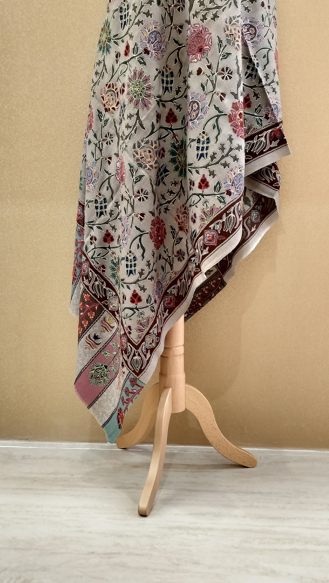 Steel Grey Floral Embroidered  Wrap|House Of Inaayat