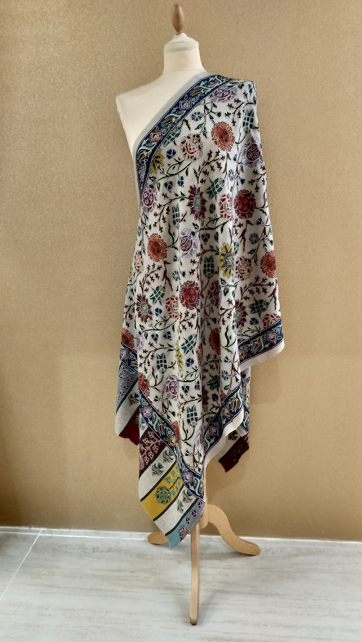 Cloud Grey Floral Jaal Embroidered Wrap|House Of Inaayat