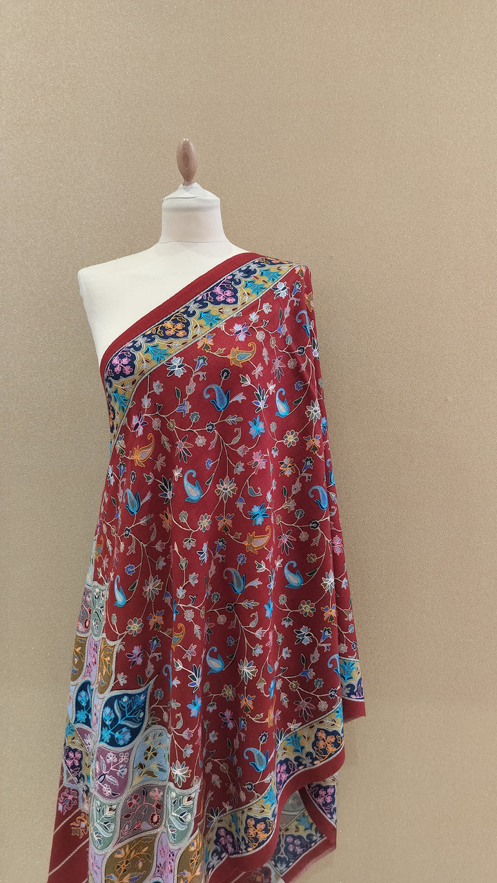Crimson Floral Mosaic Wrap|House Of Inaayat