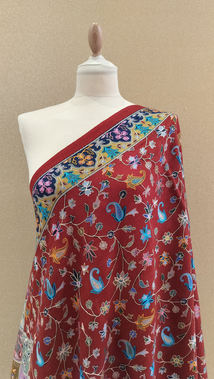 Crimson Floral Mosaic Wrap|House Of Inaayat