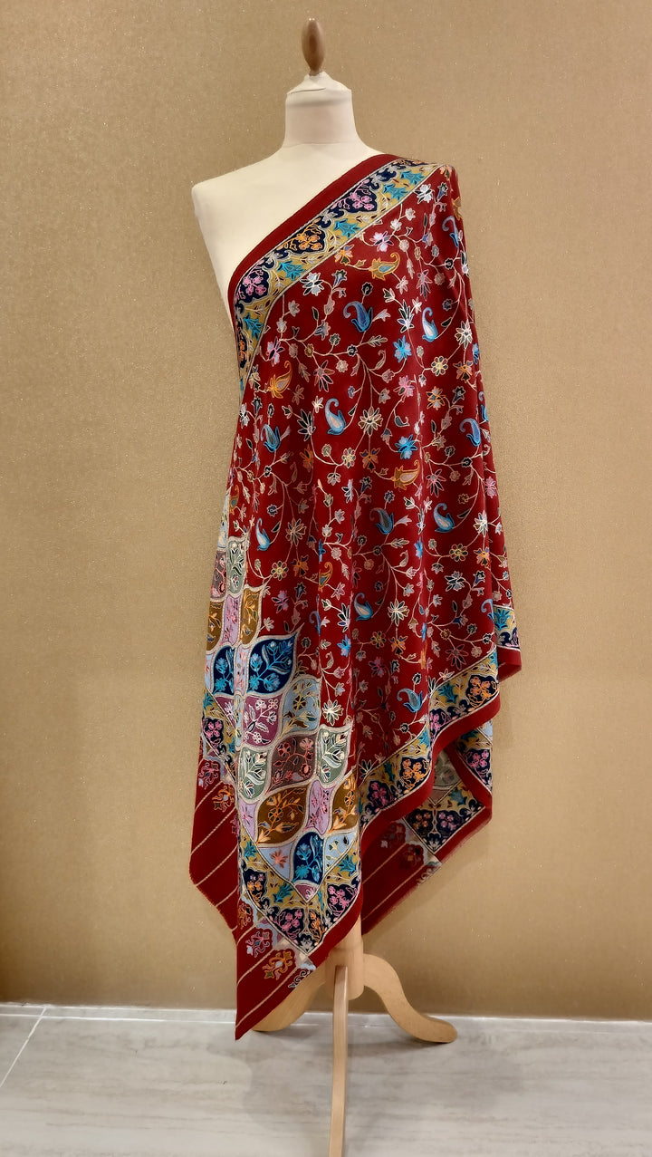Crimson Floral Mosaic Wrap|House Of Inaayat
