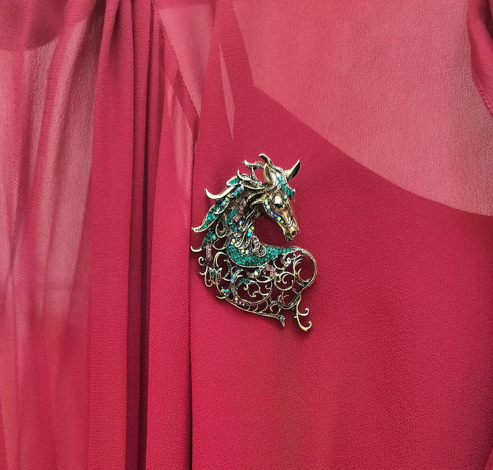 Majestic Golden Stallion Statement Brooch| Inaayat By Divya Tainmi