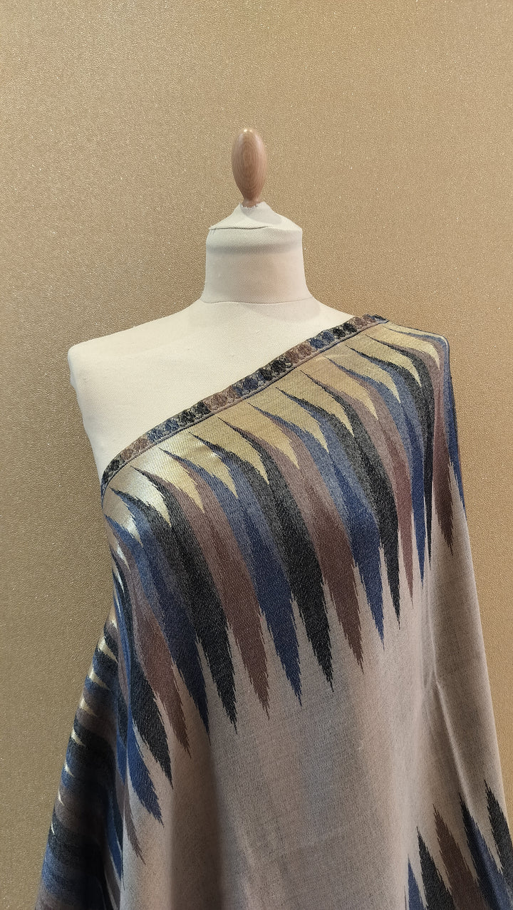 Silver and Slate Reversable Zari Ikat Scarf |House of Inaayat