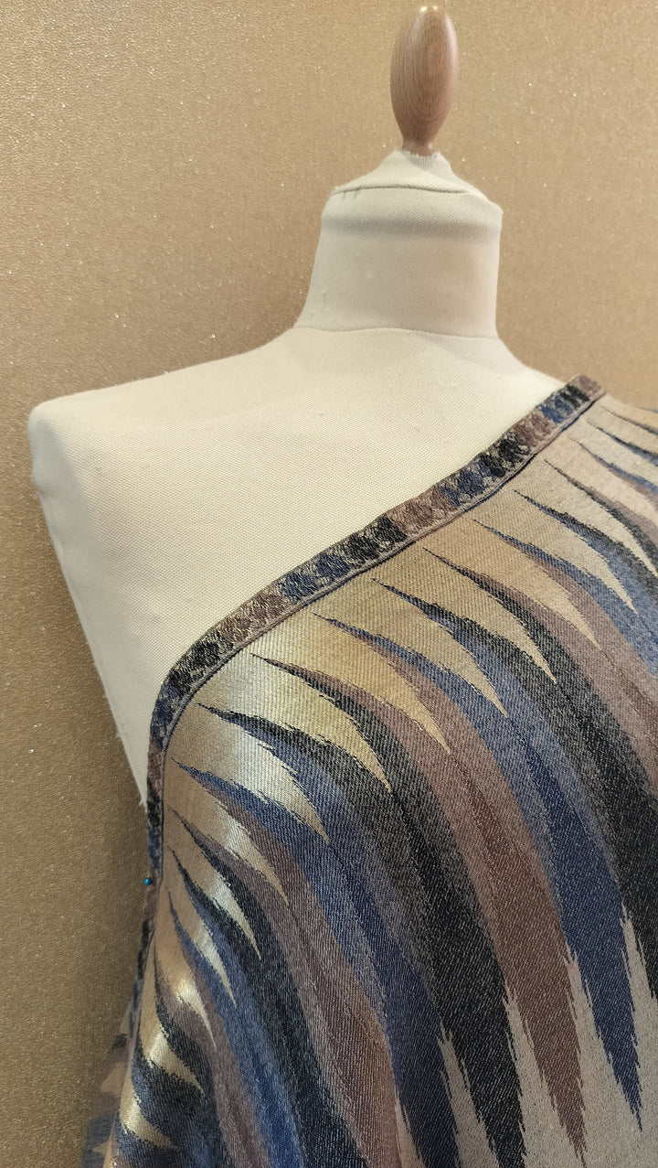 Silver and Slate Reversable Zari Ikat Scarf |House of Inaayat