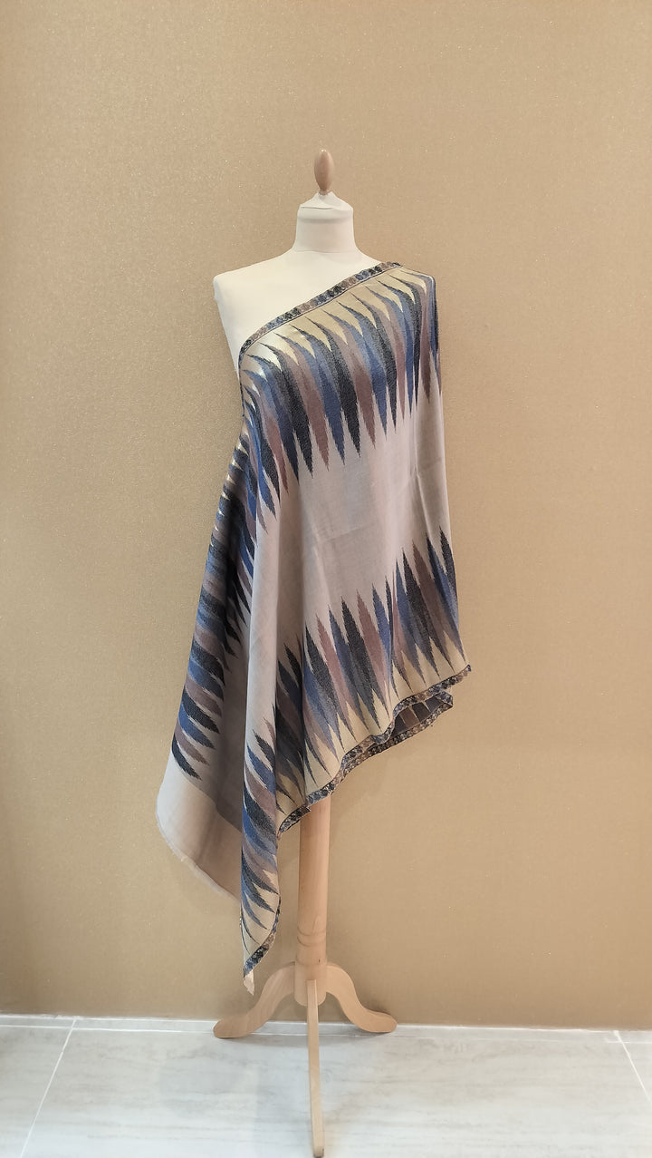 Silver and Slate Reversable Zari Ikat Scarf |House of Inaayat