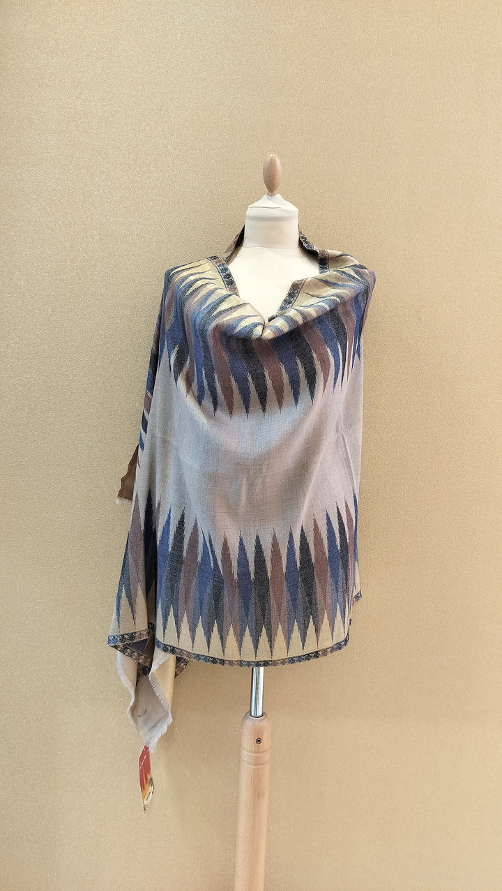 Silver and Slate Reversable Zari Ikat Scarf |House of Inaayat