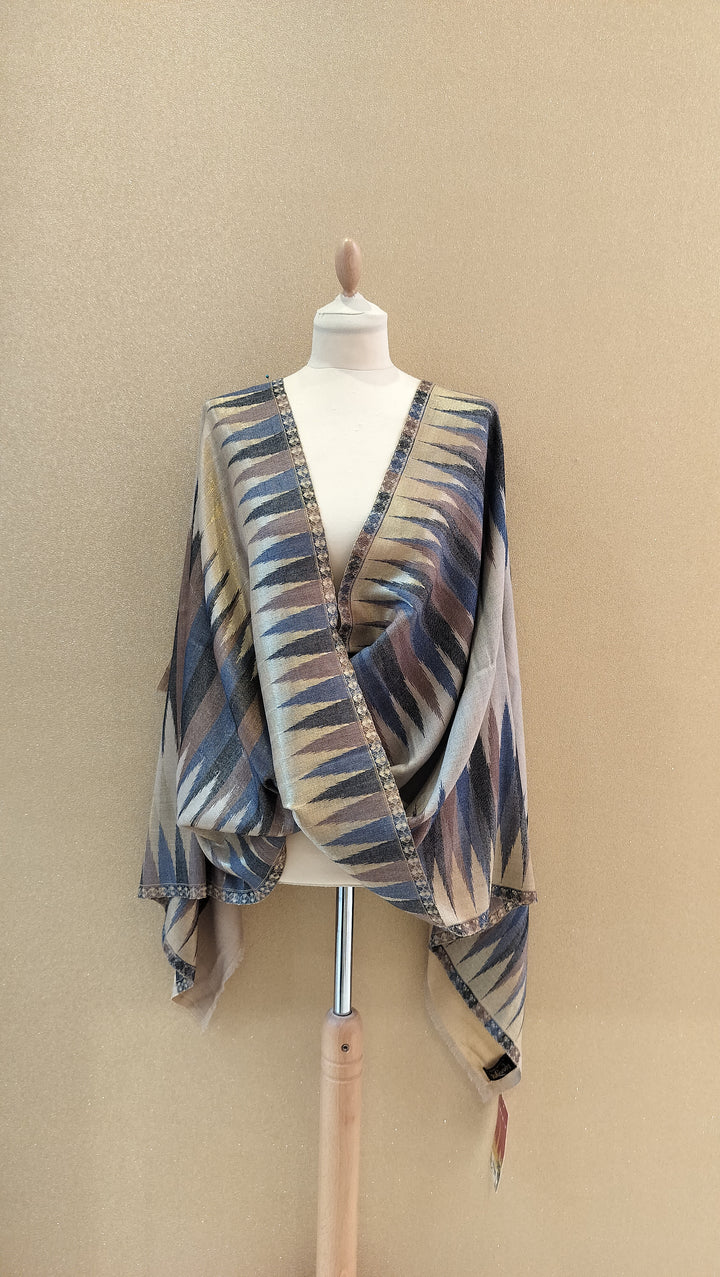 Silver and Slate Reversable Zari Ikat Scarf |House of Inaayat