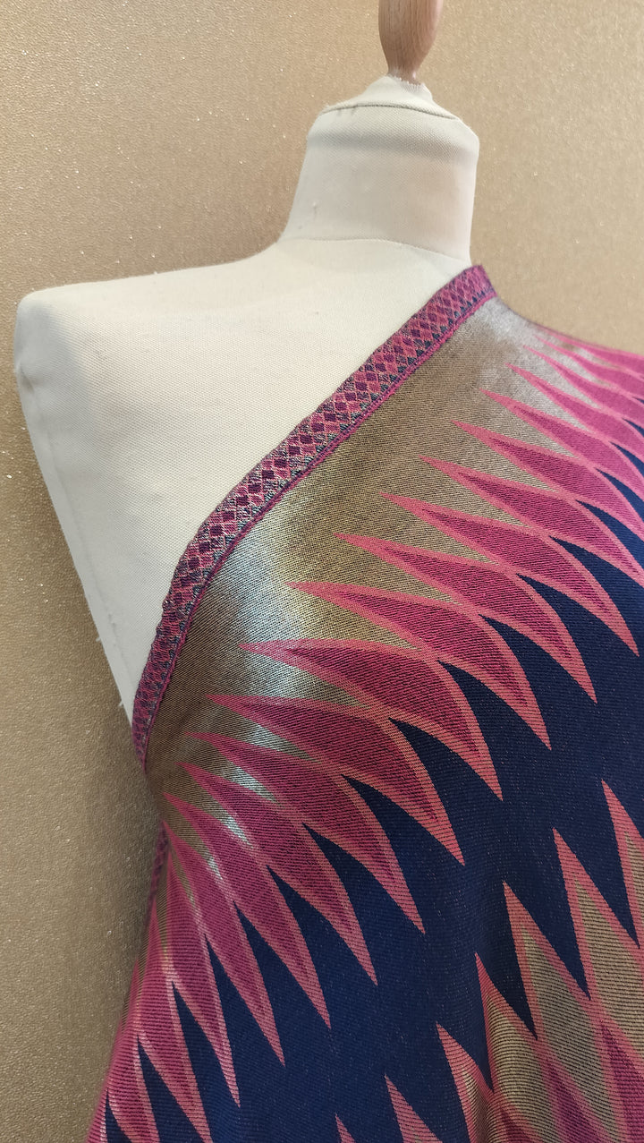 Magenta and Champagne Reversable Zari Ikat Scarf |House of Inaayat