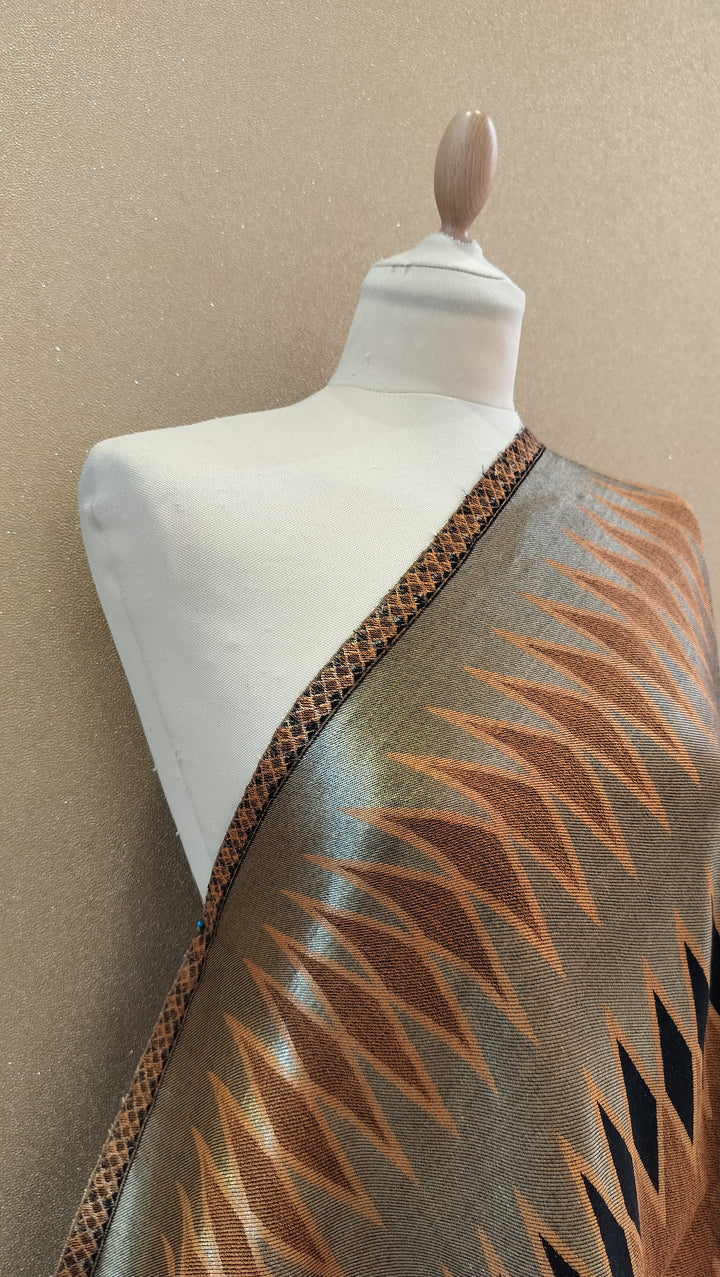Copper and Bronze Reversable Zari Ikat Scarf |House of Inaayat