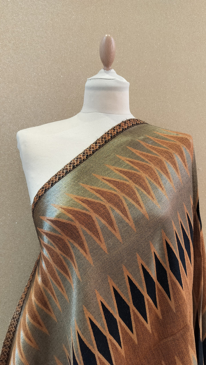 Copper and Bronze Reversable Zari Ikat Scarf |House of Inaayat