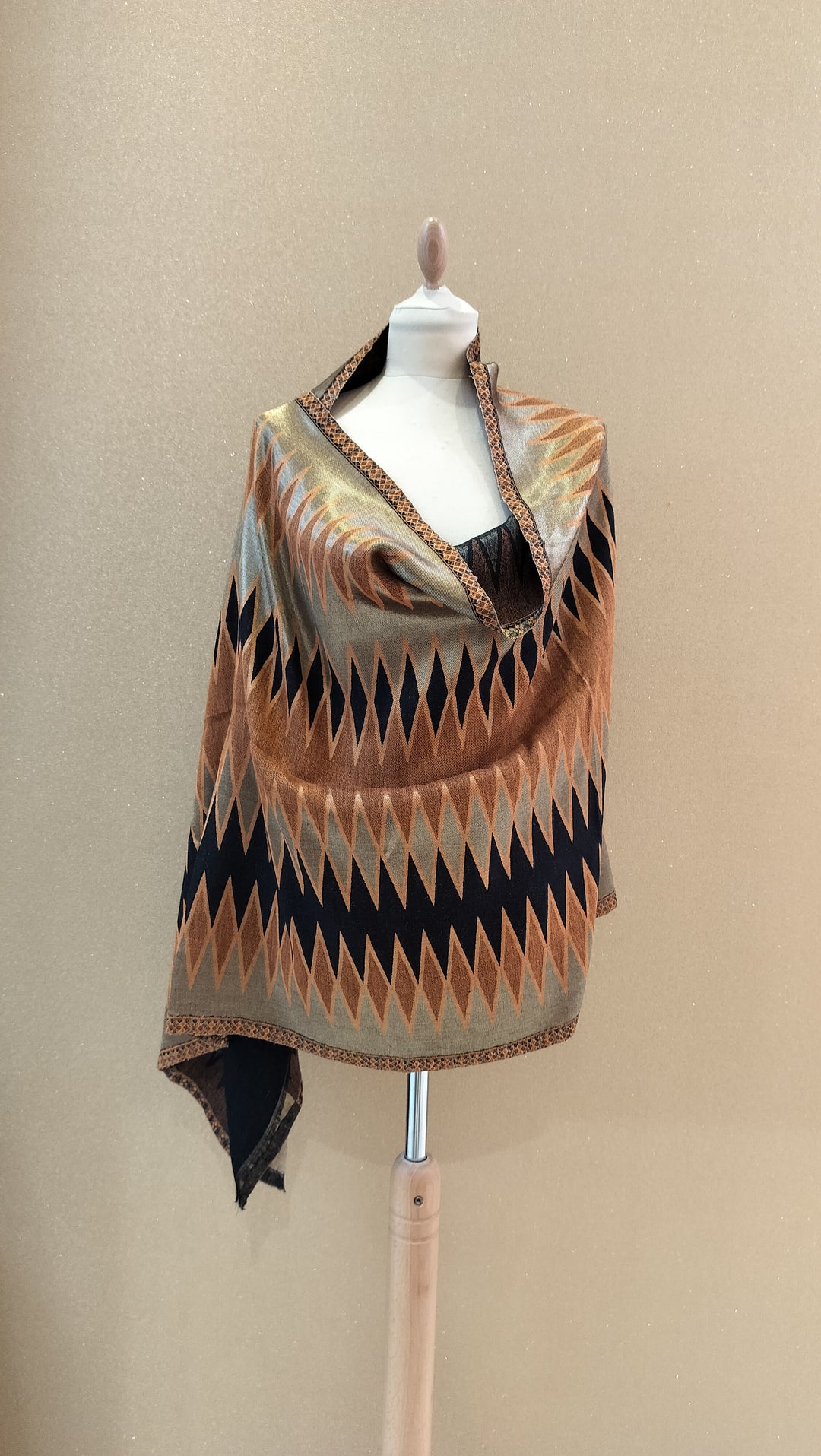 Copper and Bronze Reversable Zari Ikat Scarf |House of Inaayat