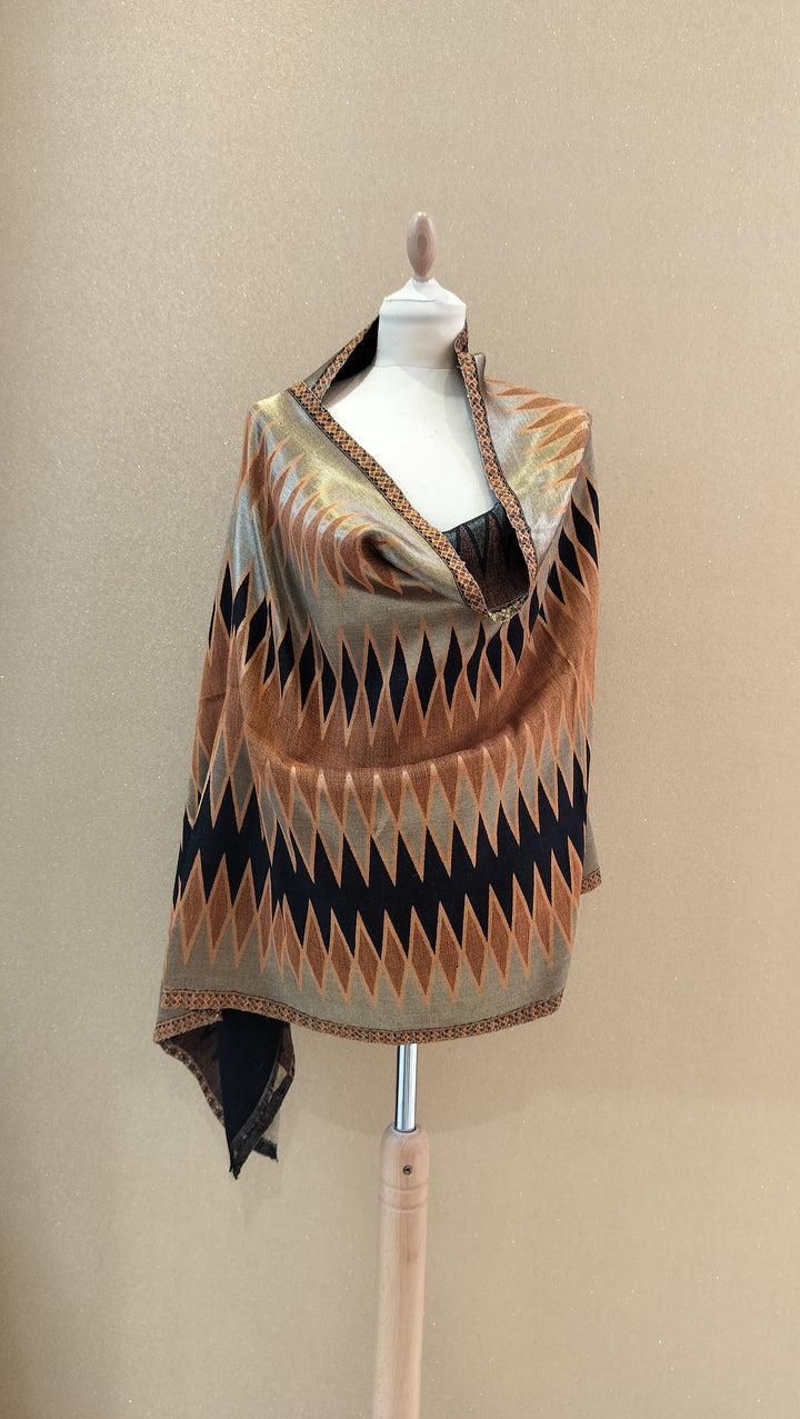 Copper and Bronze Reversable Zari Ikat Scarf |House of Inaayat