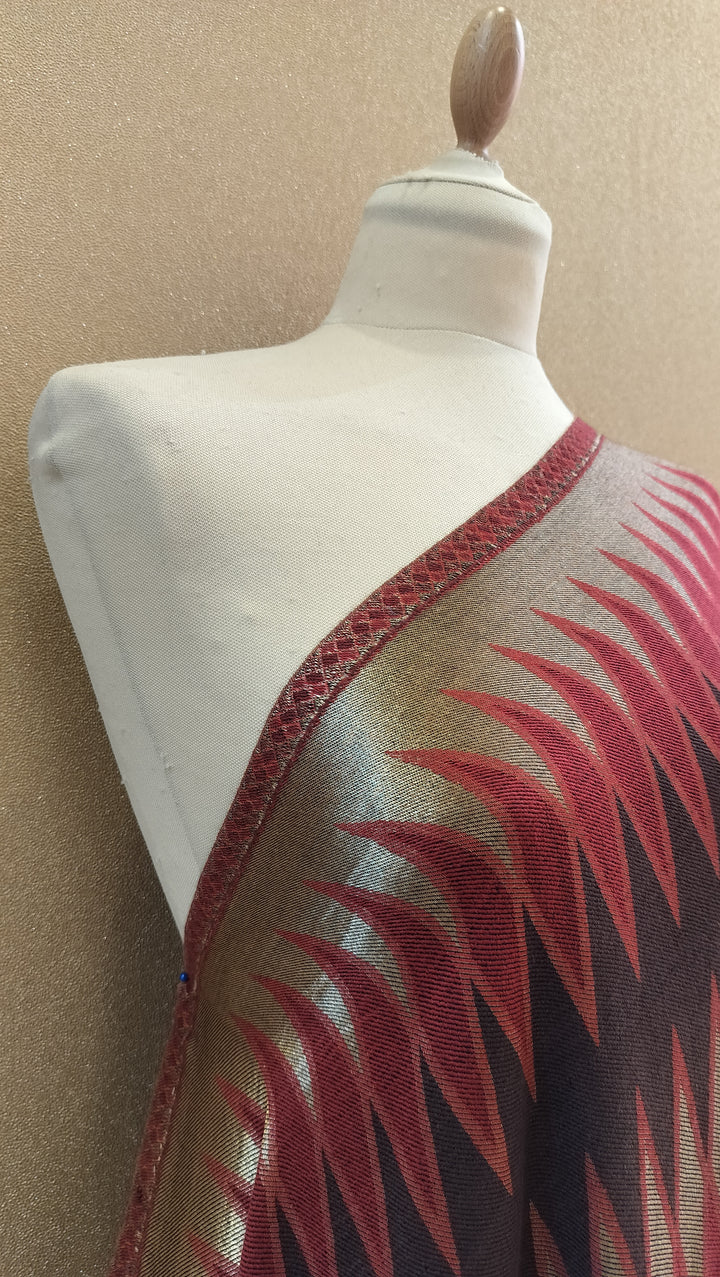 Ruby Antique Gold Reversable Zari Ikat Scarf |House of Inaayat