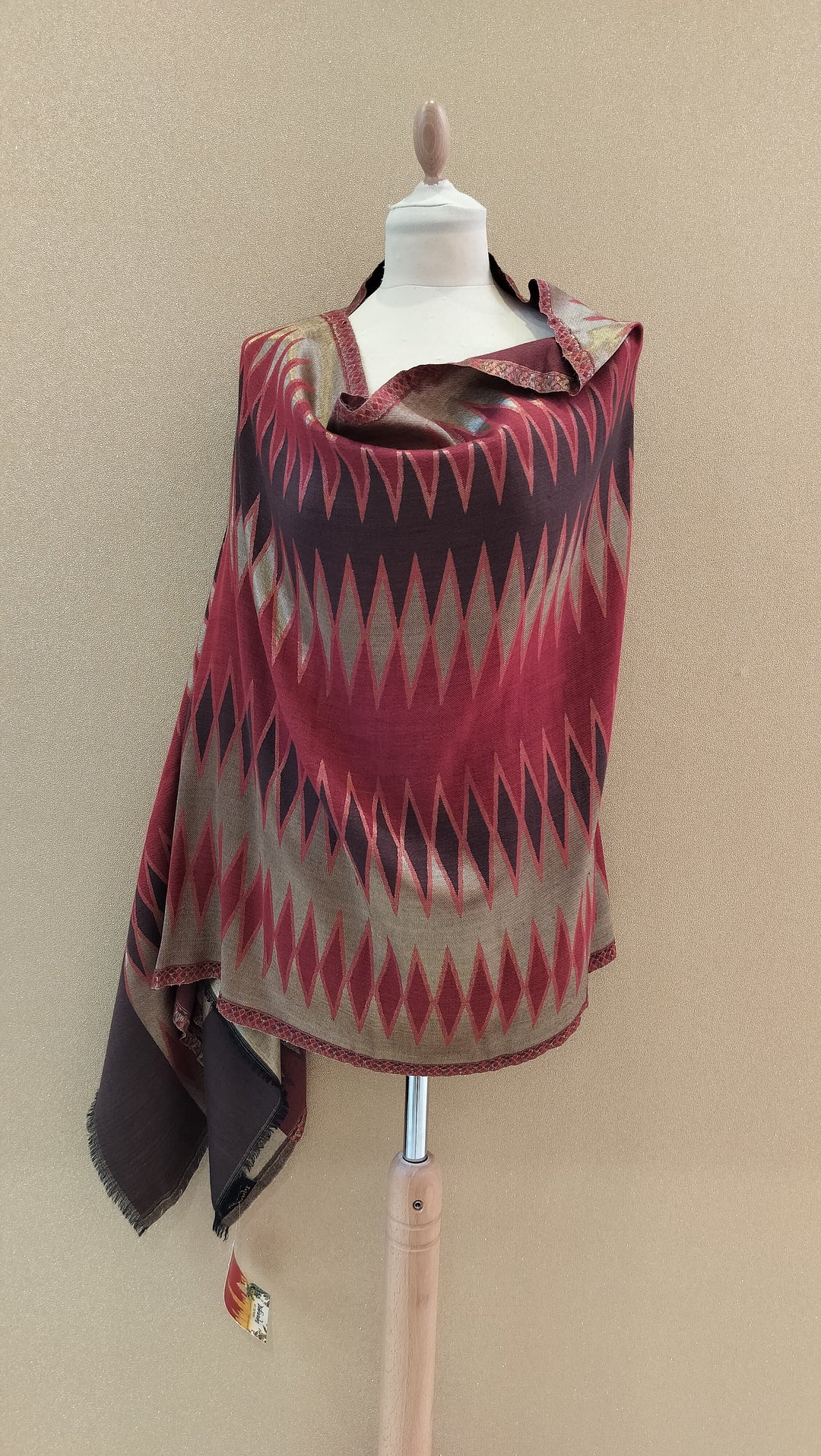 Ruby Antique Gold Reversable Zari Ikat Scarf |House of Inaayat