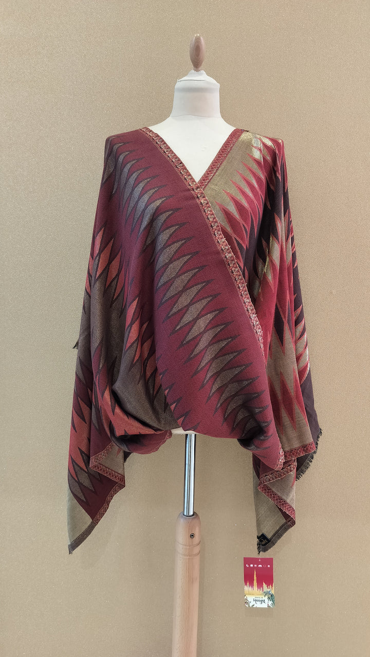 Ruby Antique Gold Reversable Zari Ikat Scarf |House of Inaayat