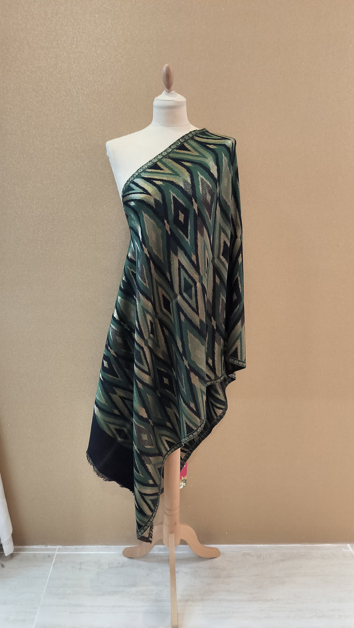 Emerald Ikat Reversable Geometric Scarf |House of Inaayat